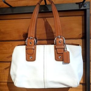 Coach handbag, white brown two-tone